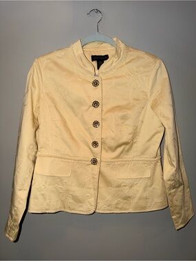Vintage Anne Carson Embroidered Mandarin Collar Jacket – Pale Yellow, Size Med